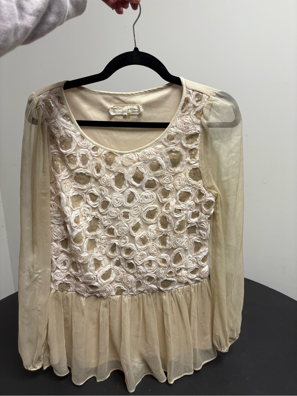 A'Reve Cream Blouse with Black Trim